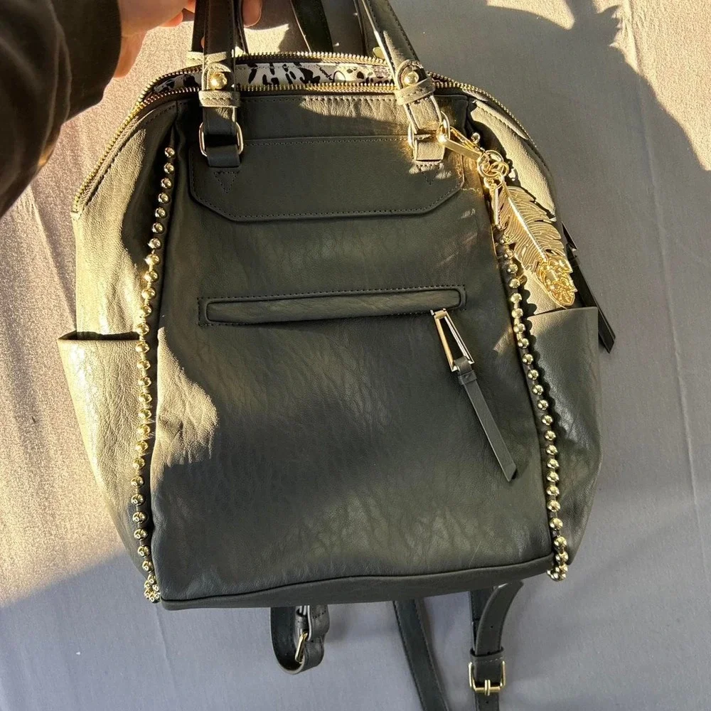 VTG Sergio's Collection Black Leather Backpack Purse Western Concho Tooled BOHO